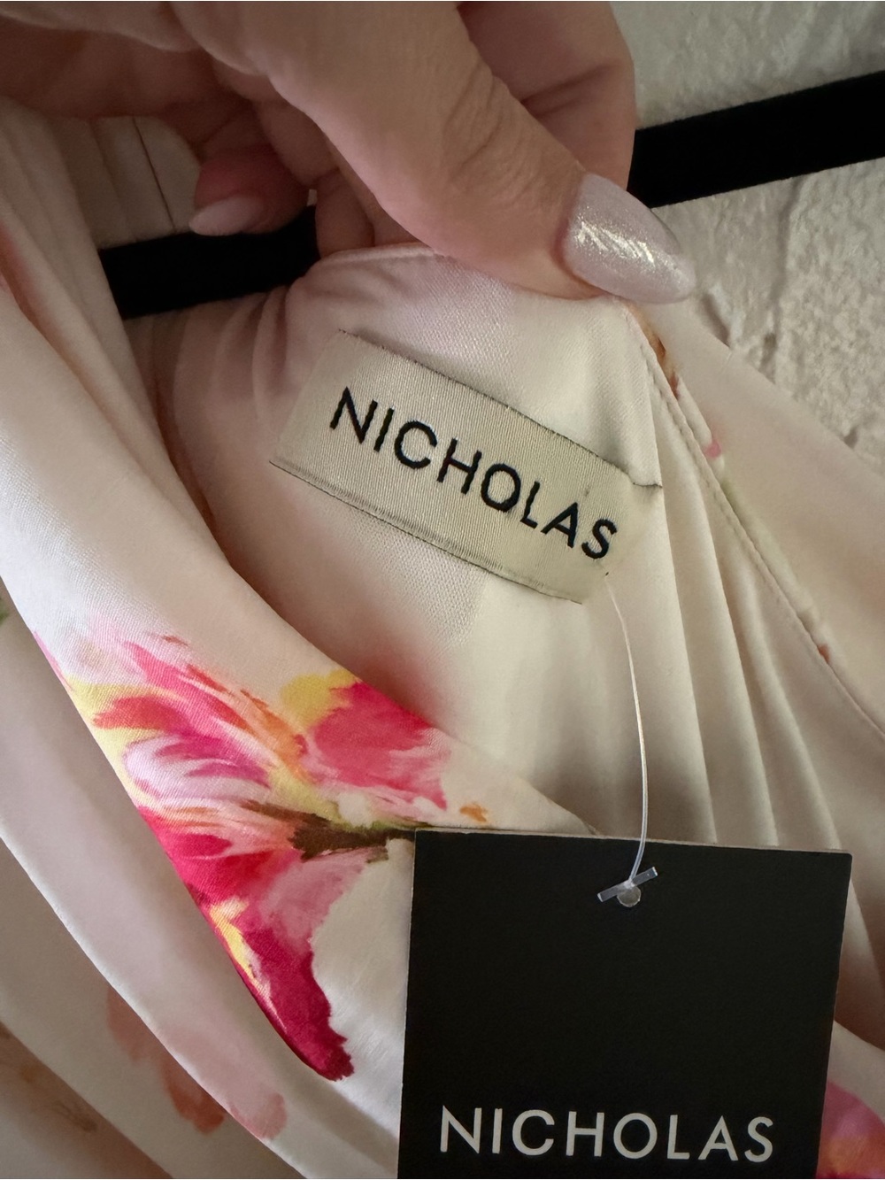 NICHOLAS One-Shoulder White Dress with Pink Floral Print - Picture 5 of 7